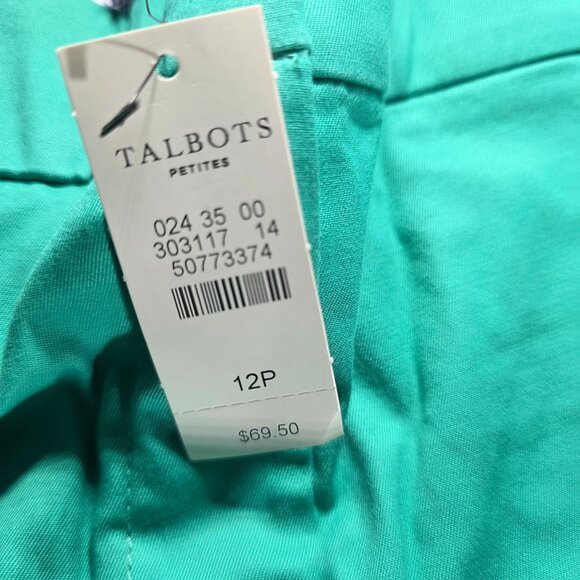 Talbots The Perfect Crop Womens 12P Teal Cotton Blend Pants capri green nwt - Picture 3 of 8